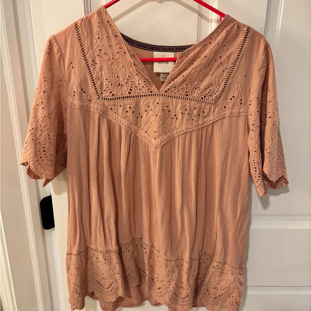 Knox Rose Women's Blouse with Lace Detail in Brown